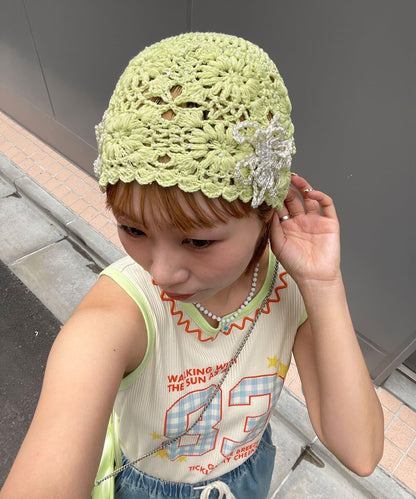 HELLO.SANFRANCISCO 花朵亮片鉤針毛線帽