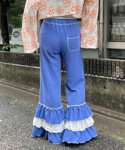 HELLO.SANFRANCISCO 蕾絲荷葉邊華夫格長褲