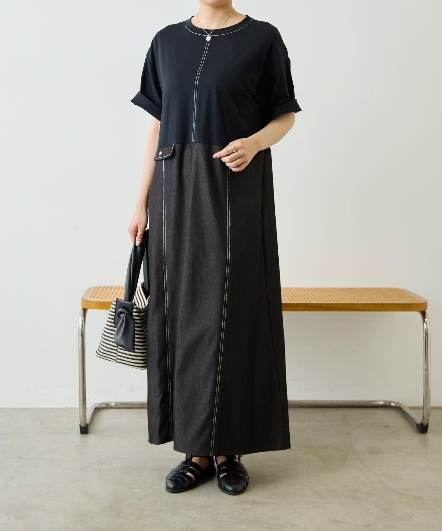 《リラックス》拼接T恤連衣裙【SUM1 STYLE(スミスタイル)】