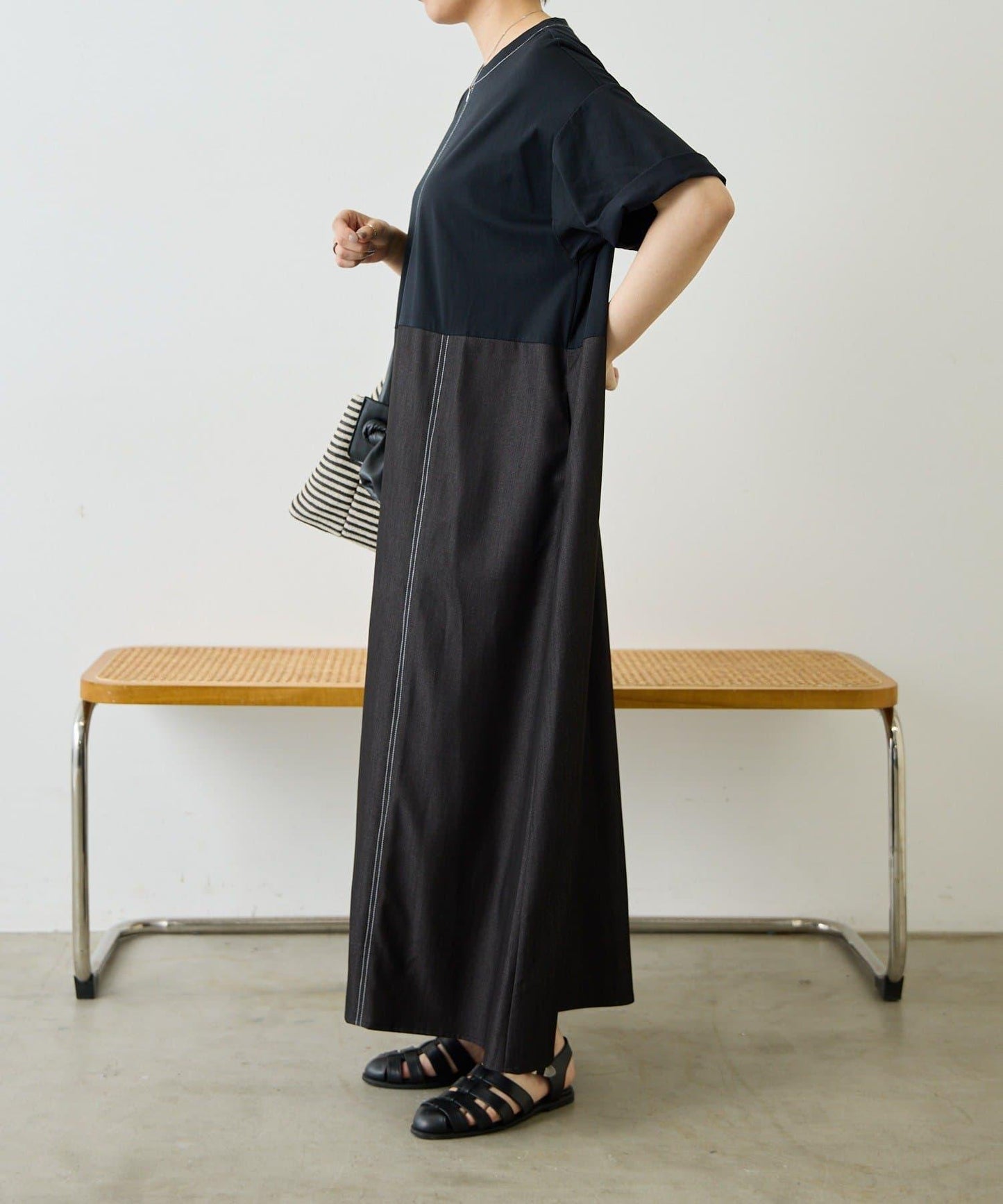《リラックス》拼接T恤連衣裙【SUM1 STYLE(スミスタイル)】