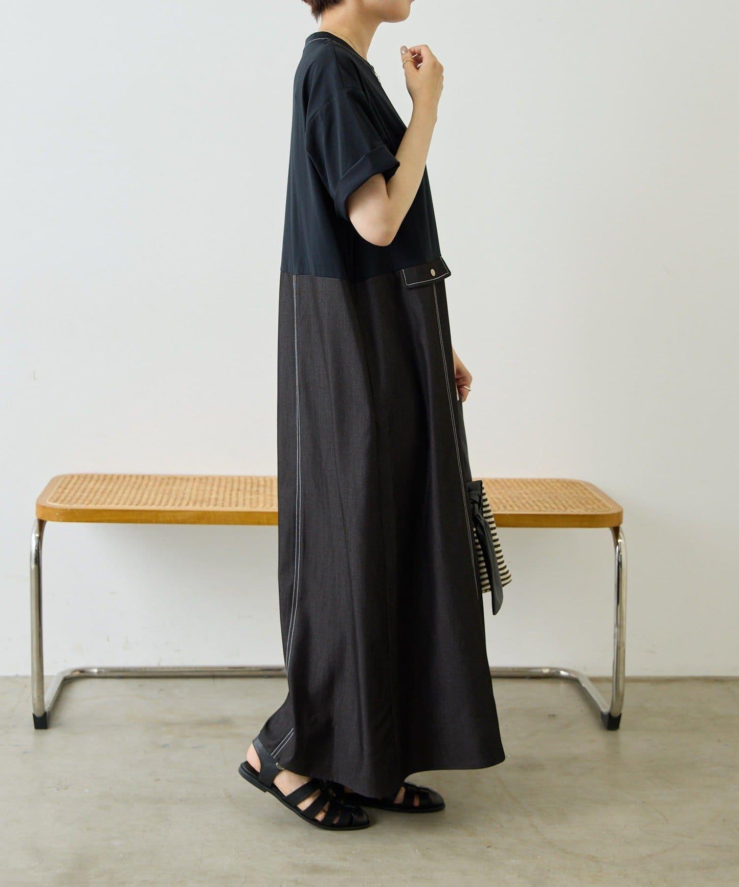 《リラックス》拼接T恤連衣裙【SUM1 STYLE(スミスタイル)】