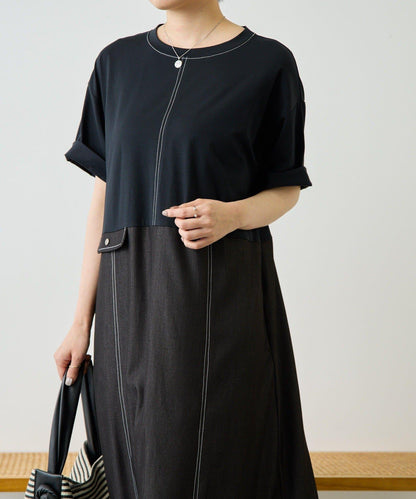 《リラックス》拼接T恤連衣裙【SUM1 STYLE(スミスタイル)】