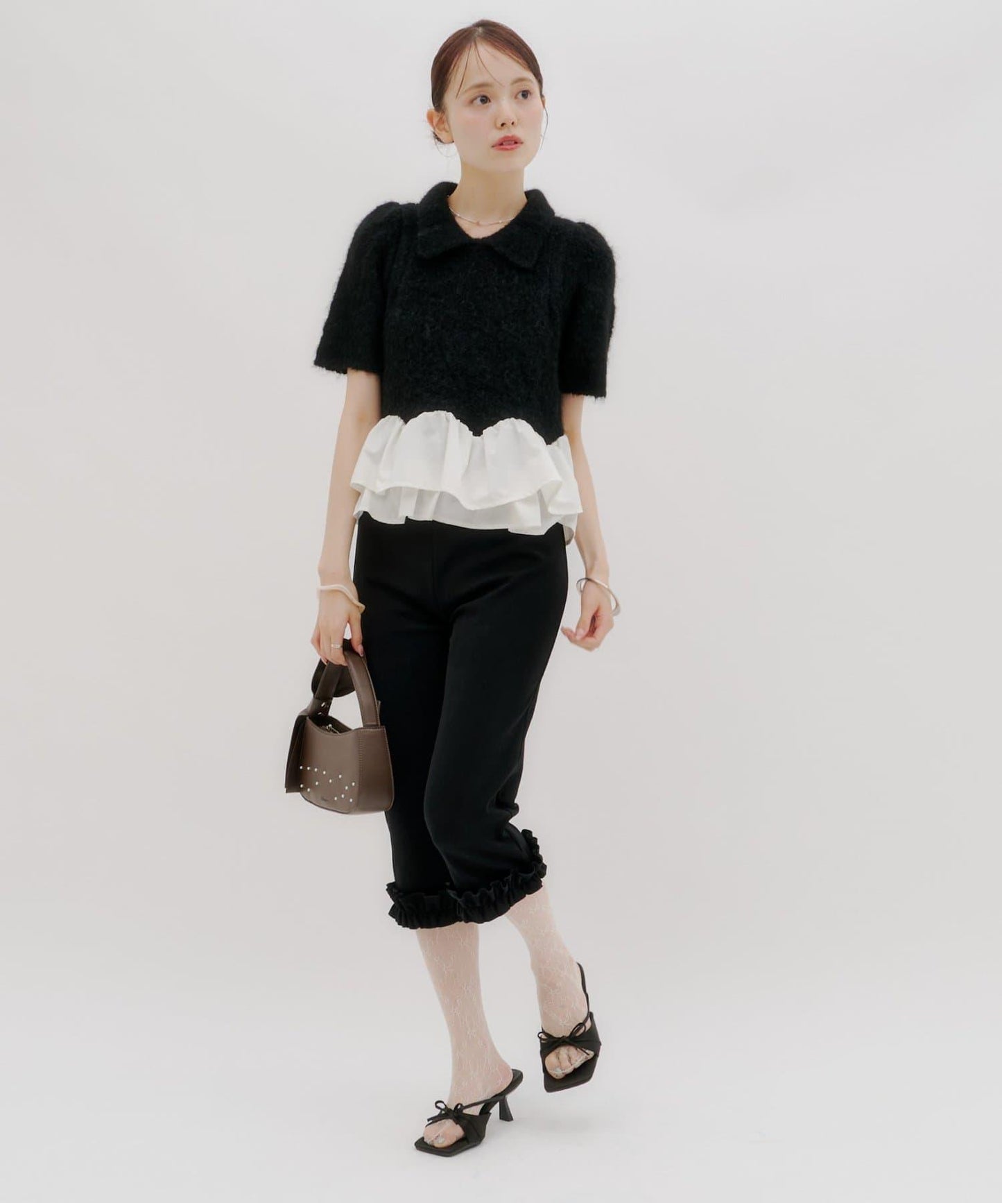 lilium 泡泡袖彼得潘領收腰針織衫
