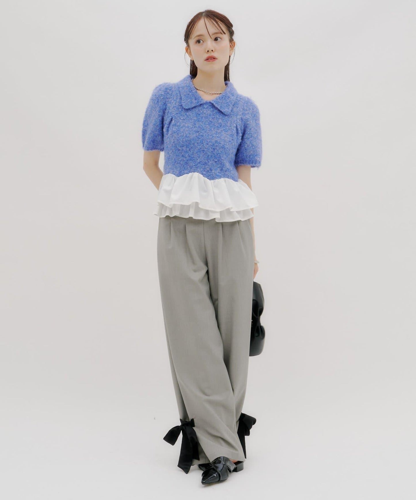 lilium 泡泡袖彼得潘領收腰針織衫