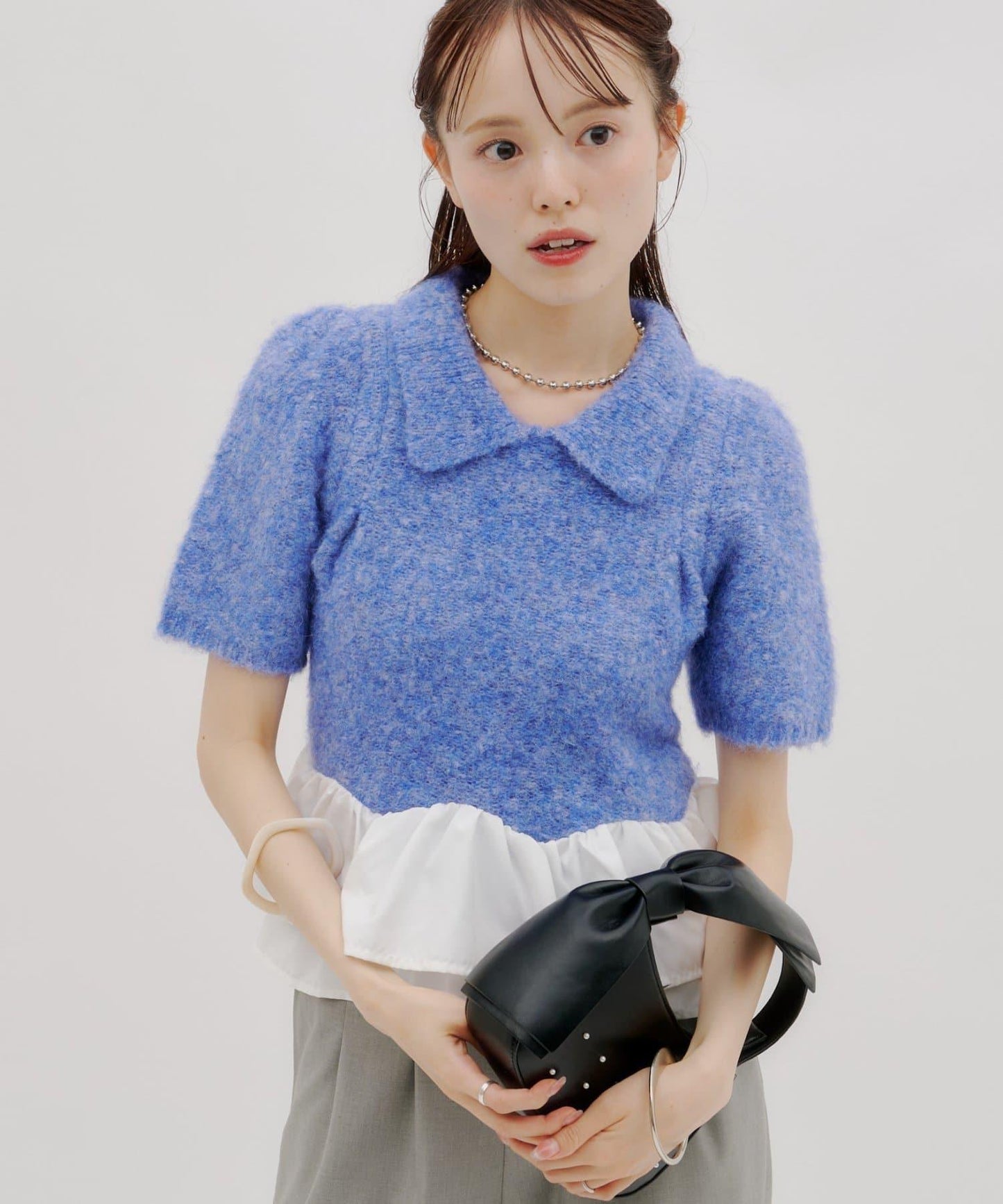 lilium 泡泡袖彼得潘領收腰針織衫