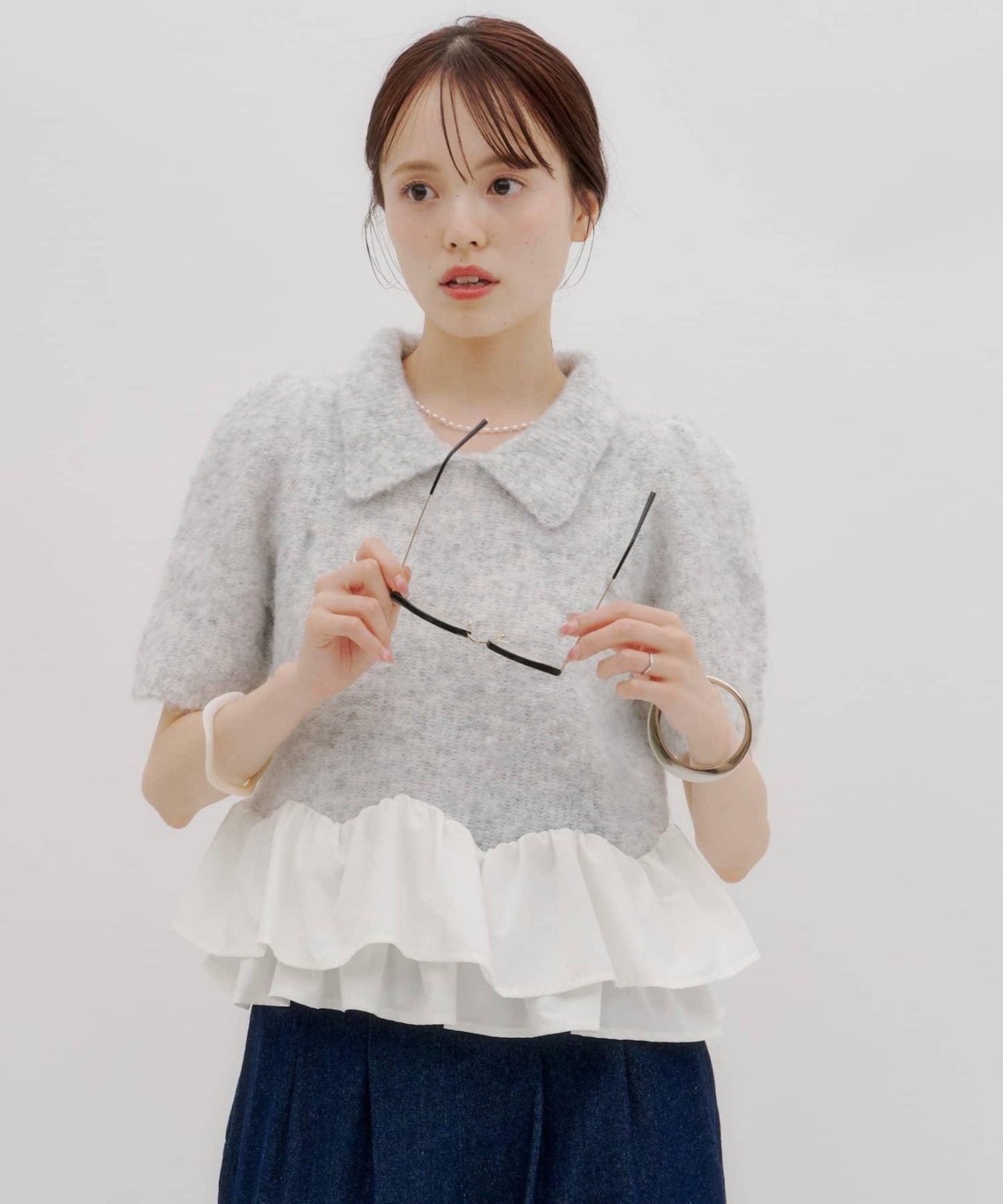 lilium 泡泡袖彼得潘領收腰針織衫