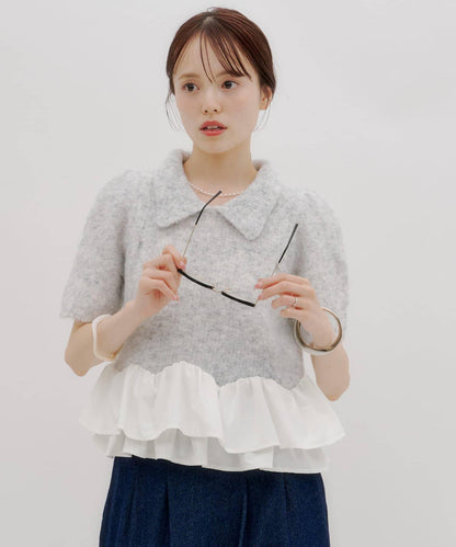 lilium 泡泡袖彼得潘領收腰針織衫
