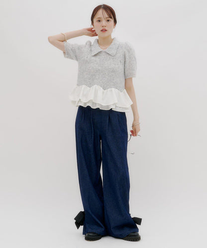 lilium 泡泡袖彼得潘領收腰針織衫
