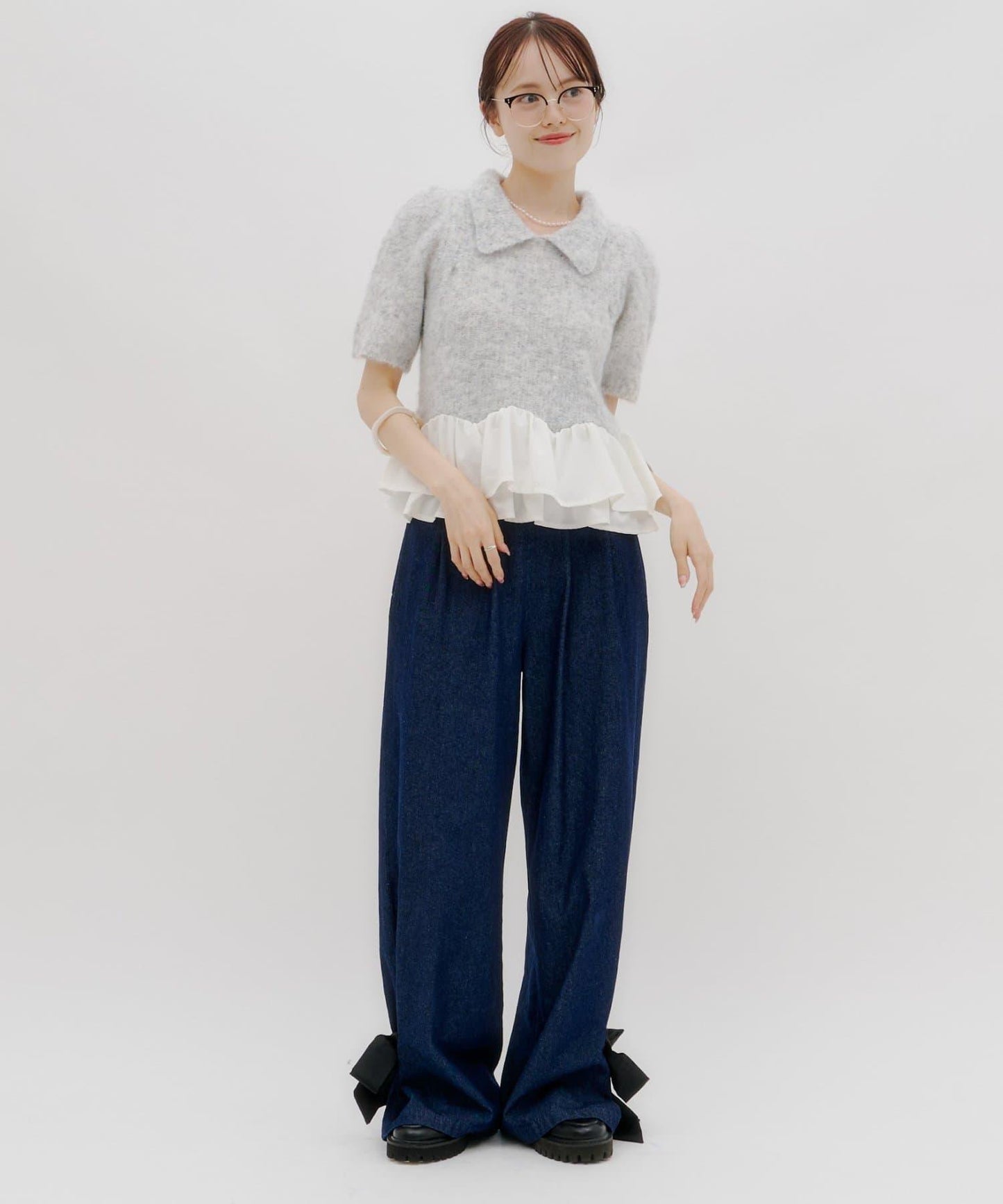 lilium 泡泡袖彼得潘領收腰針織衫