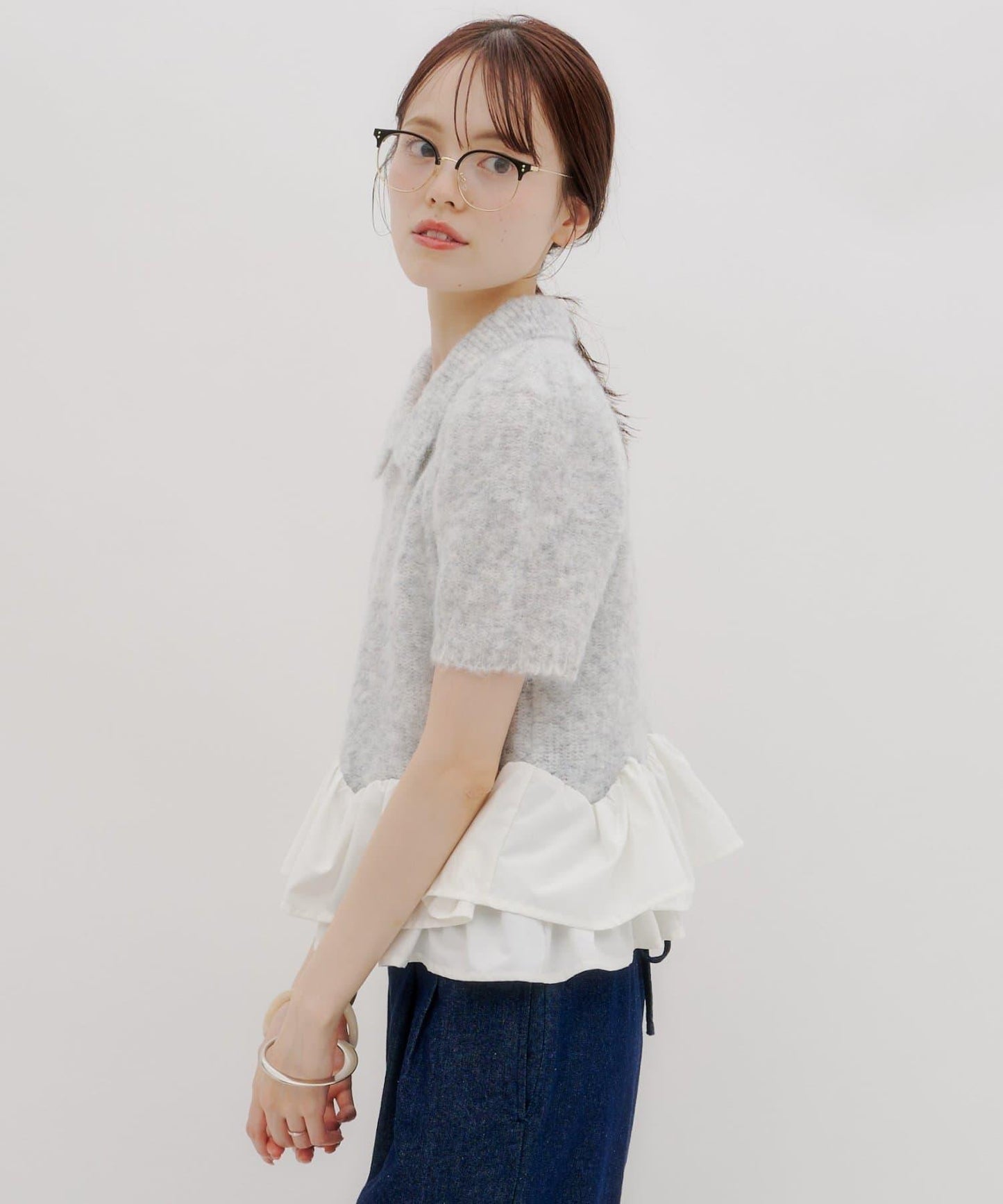 lilium 泡泡袖彼得潘領收腰針織衫