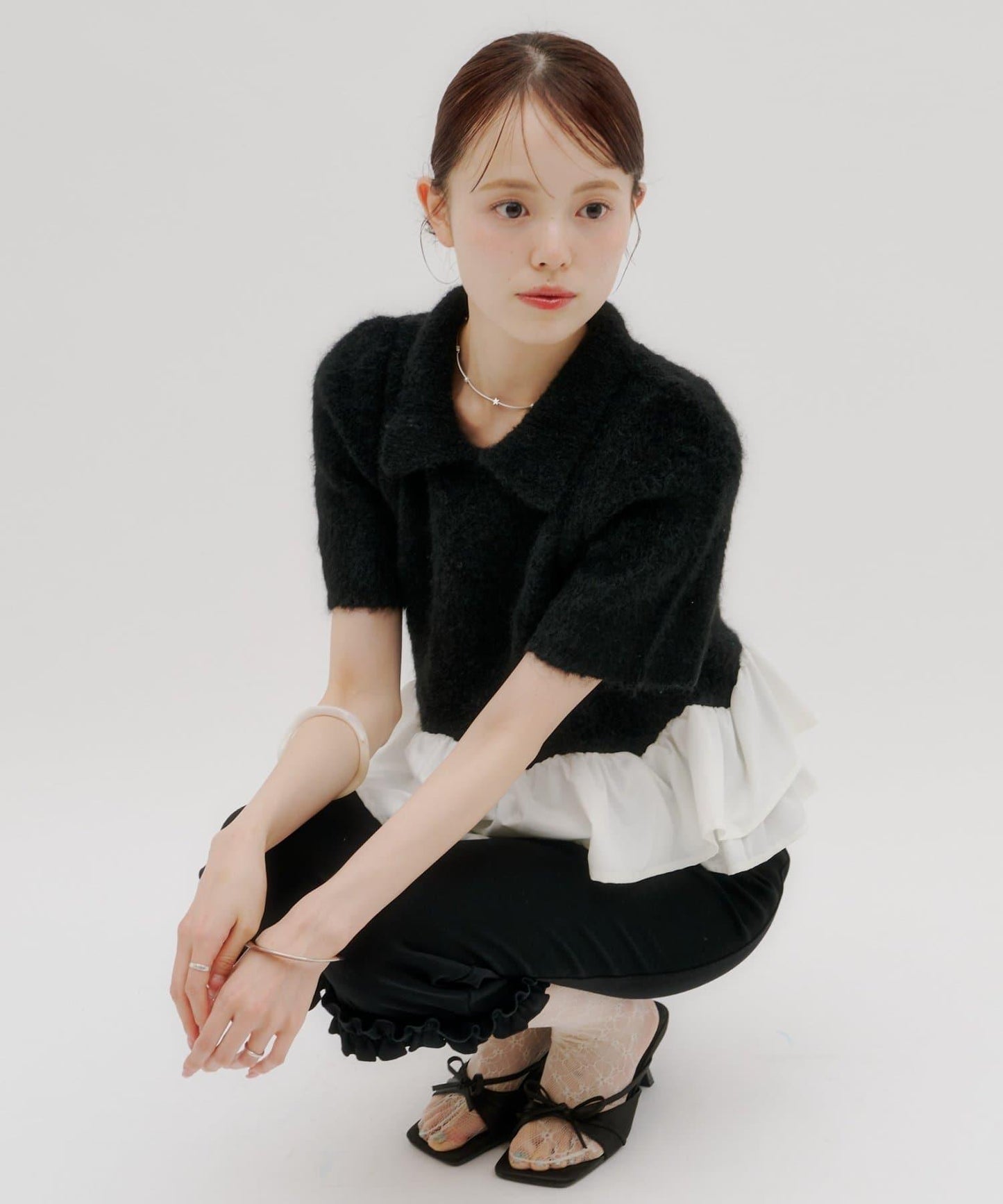 lilium 泡泡袖彼得潘領收腰針織衫