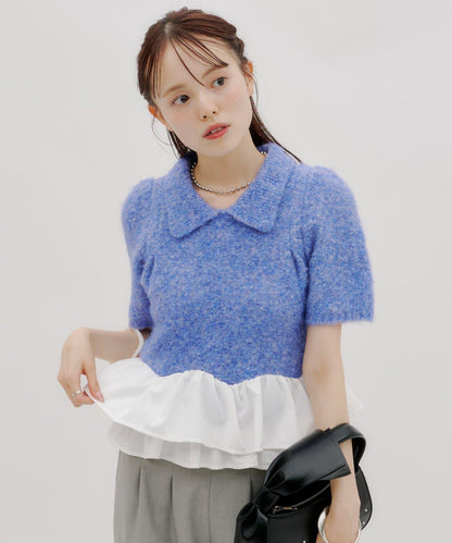 lilium 泡泡袖彼得潘領收腰針織衫
