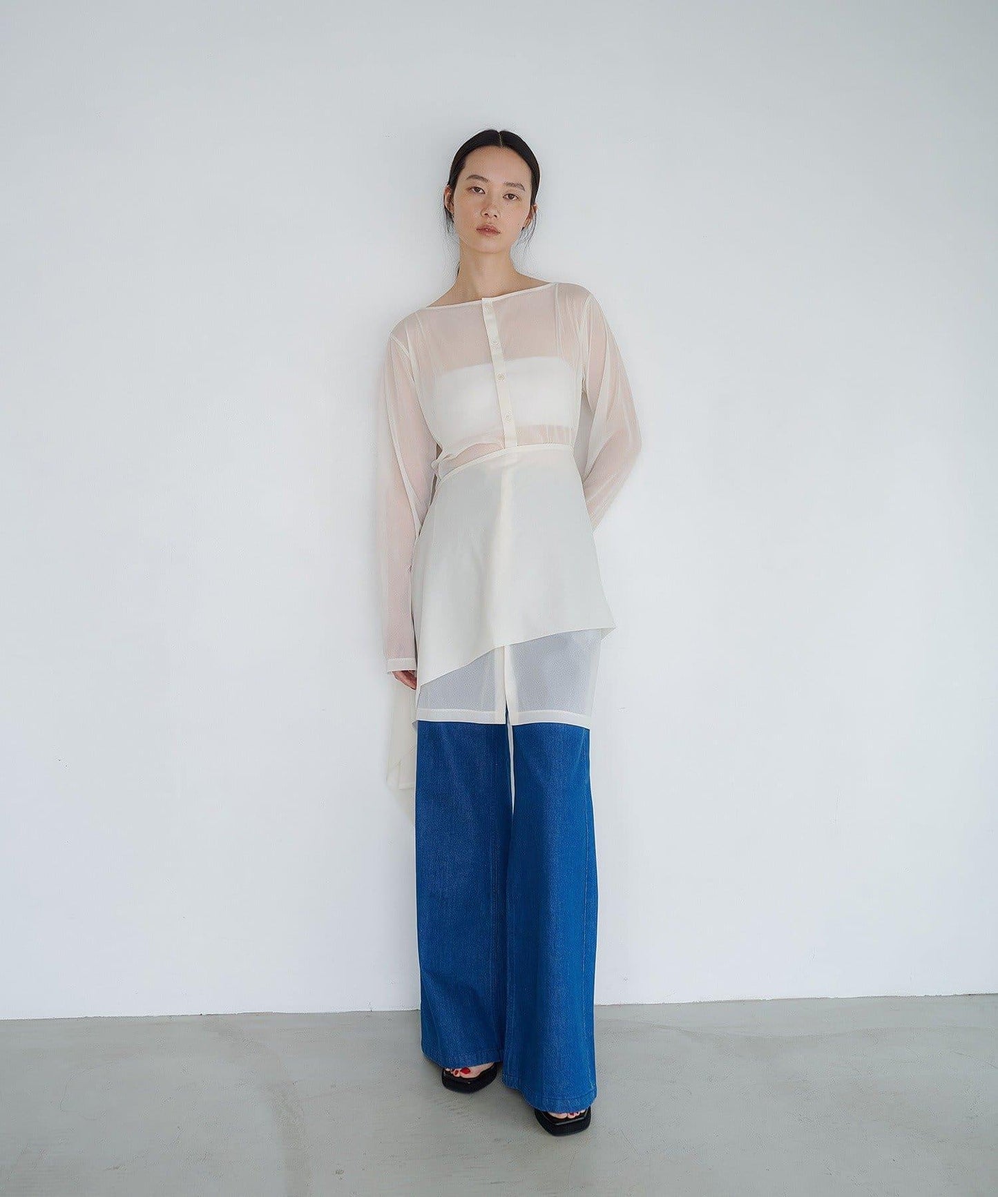 Sheer shirt& multi scarf set