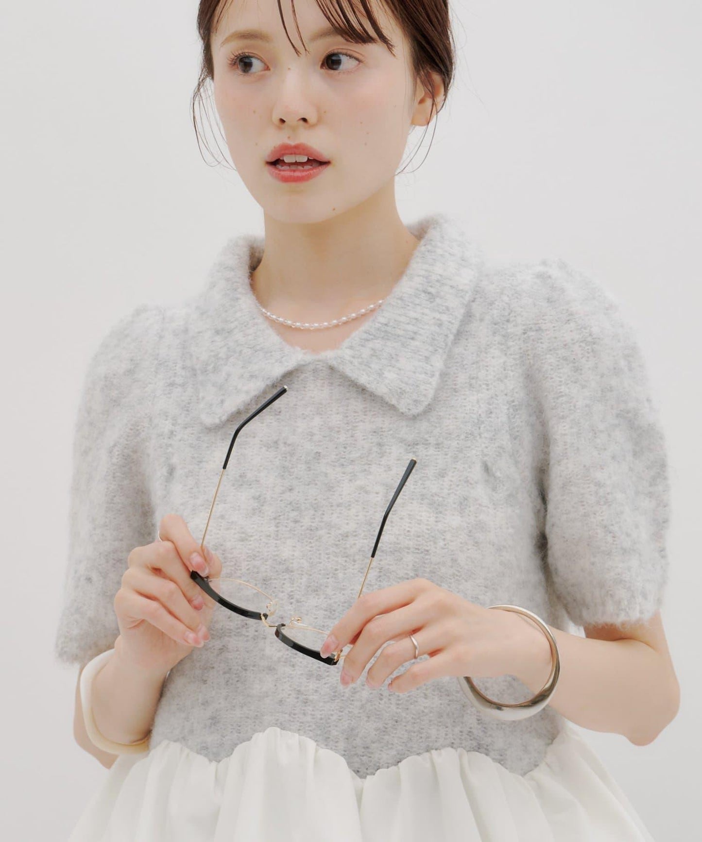 lilium 泡泡袖彼得潘領收腰針織衫