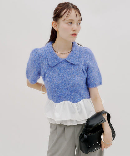 lilium 泡泡袖彼得潘領收腰針織衫
