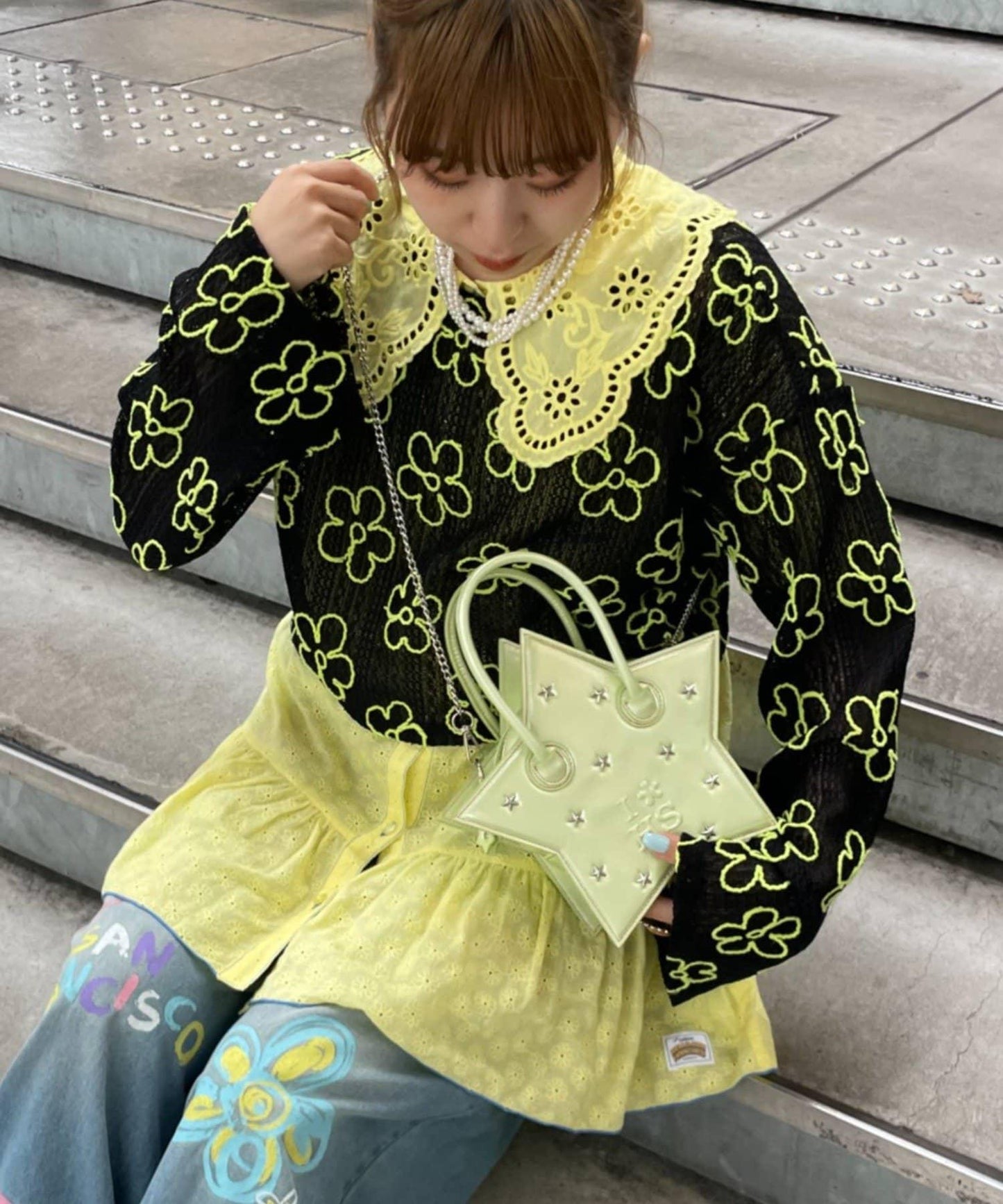 HELLO.SANFRANCISCO 2WAY花卉刺繡薄紗開衫