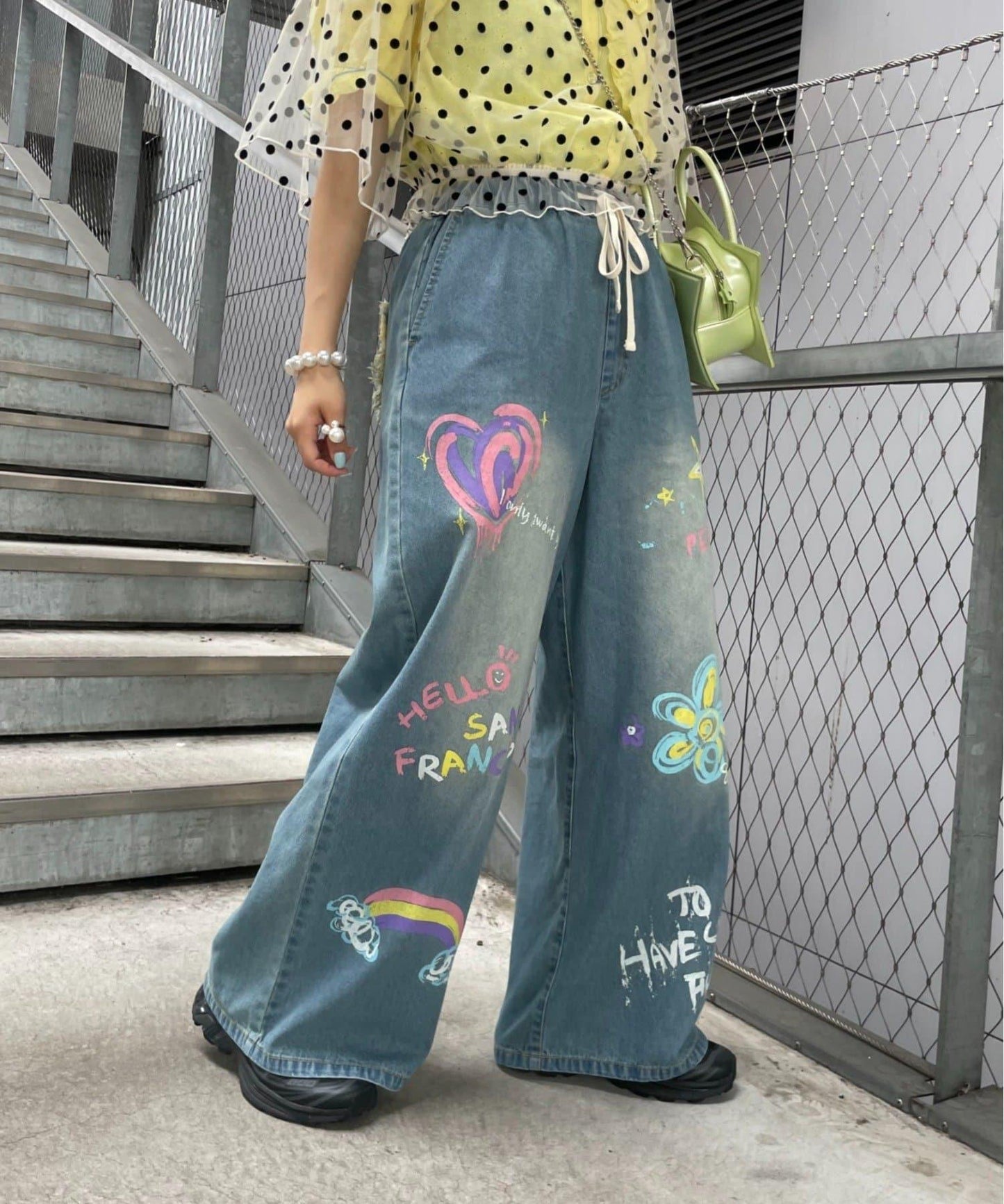 HELLO.SANFRANCISCO 彩色潑墨牛仔褲