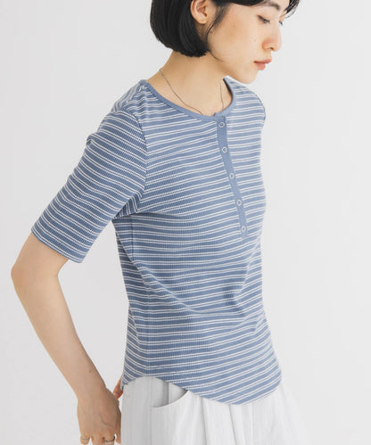 ワッフルボーダーヘンリネックTEE