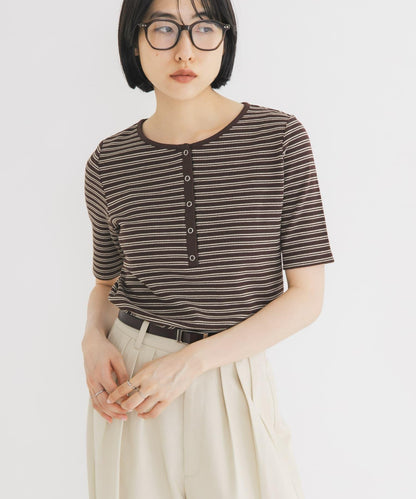 ワッフルボーダーヘンリネックTEE