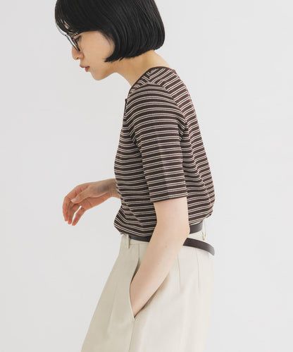 ワッフルボーダーヘンリネックTEE