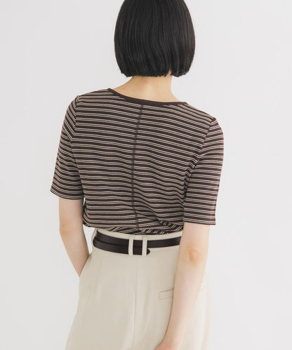 ワッフルボーダーヘンリネックTEE