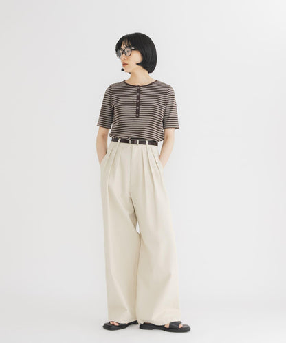ワッフルボーダーヘンリネックTEE
