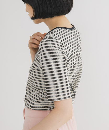 ワッフルボーダーヘンリネックTEE