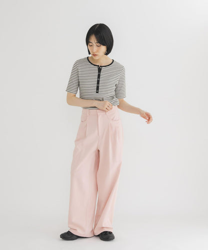 ワッフルボーダーヘンリネックTEE