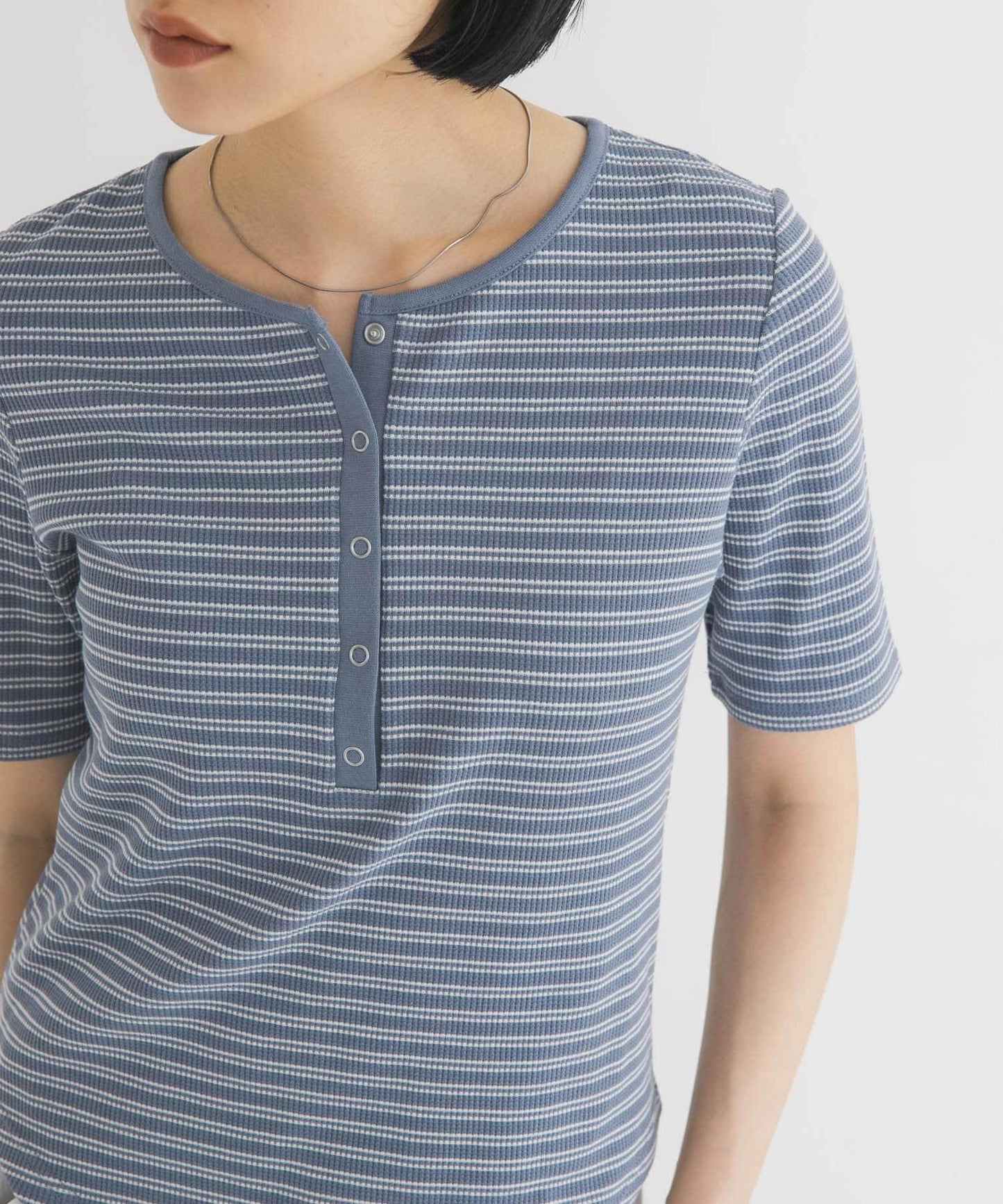 ワッフルボーダーヘンリネックTEE