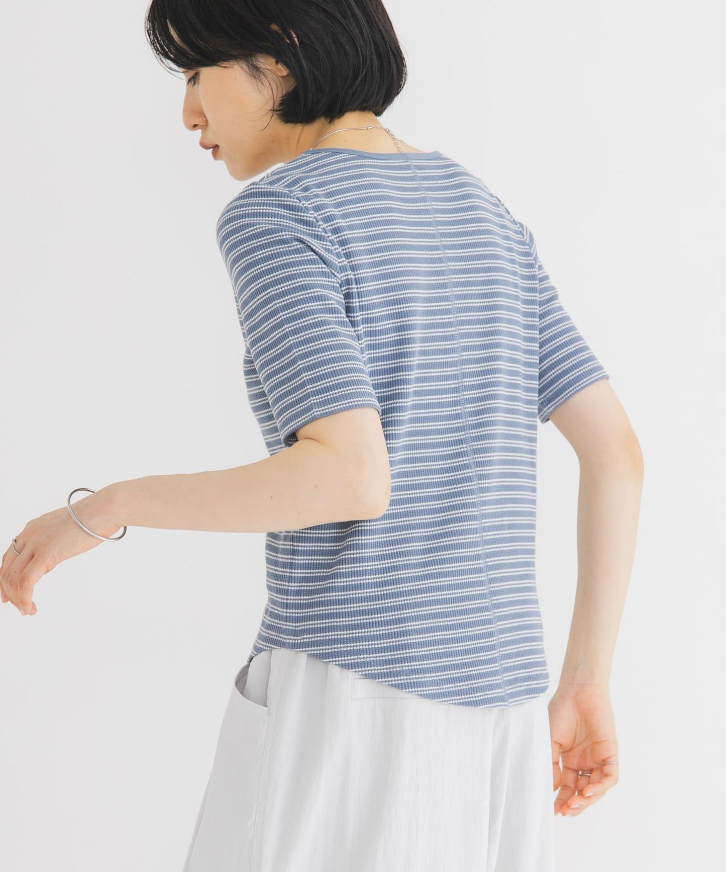 ワッフルボーダーヘンリネックTEE
