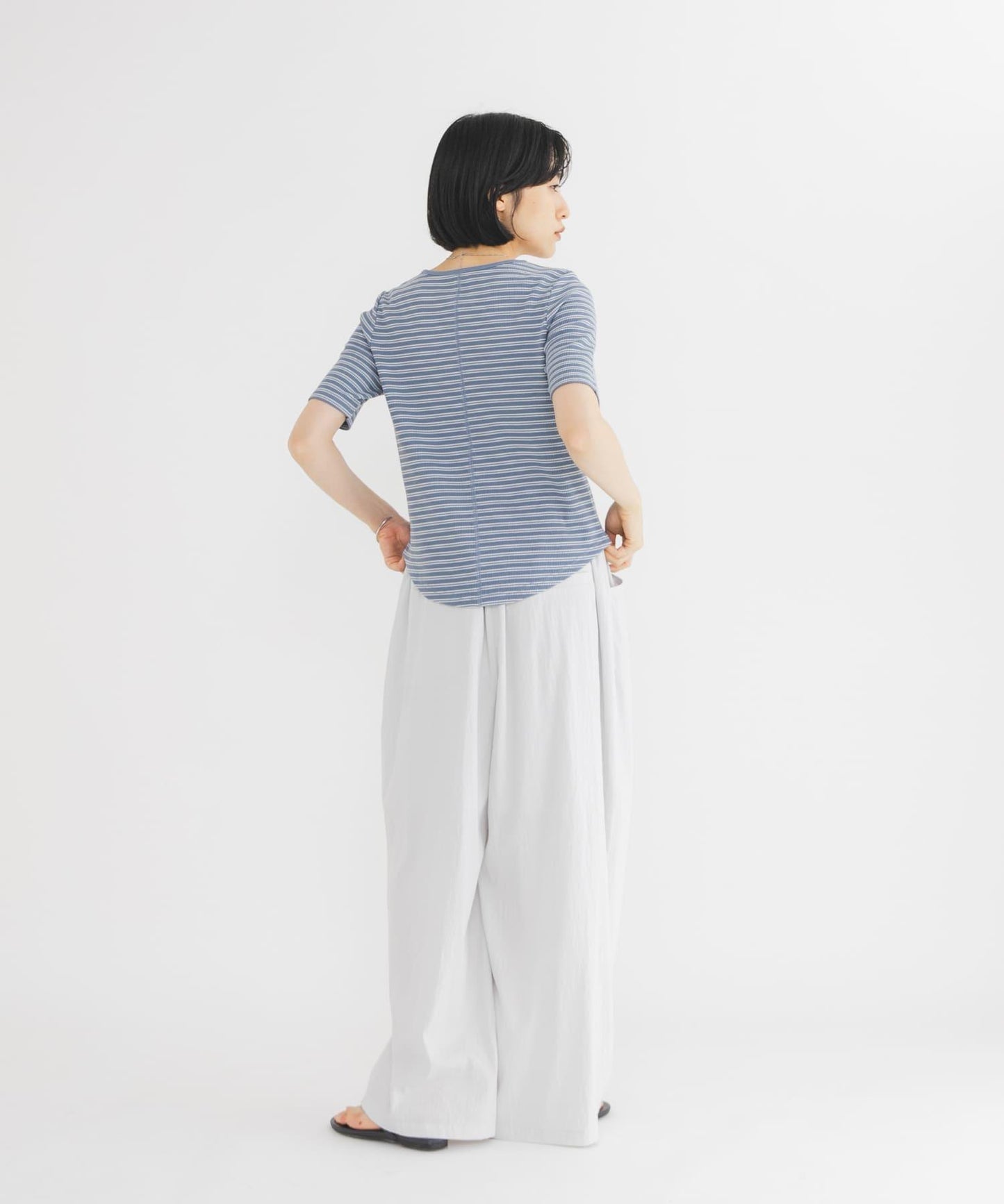ワッフルボーダーヘンリネックTEE