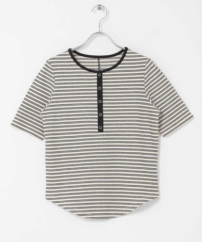 ワッフルボーダーヘンリネックTEE