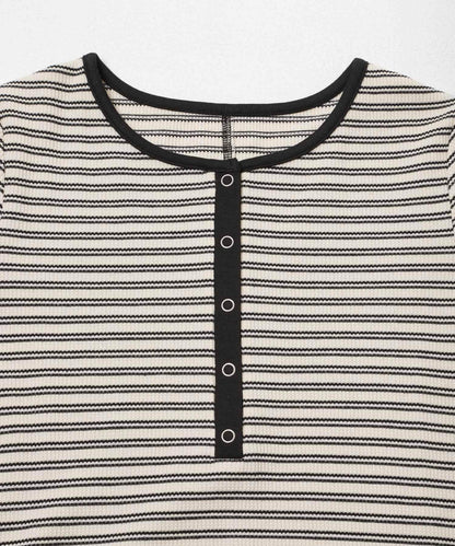 ワッフルボーダーヘンリネックTEE