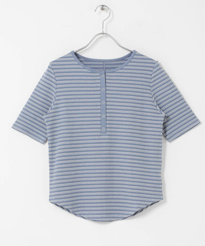 ワッフルボーダーヘンリネックTEE