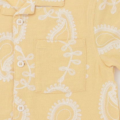 【リンク】ペイズリー刺しゅう開衿シャツ