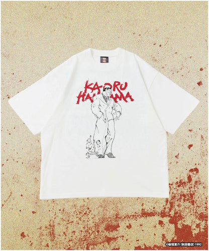 刃牙 「花山薫/侠客立」 プリント クルーネック Tシャツ
