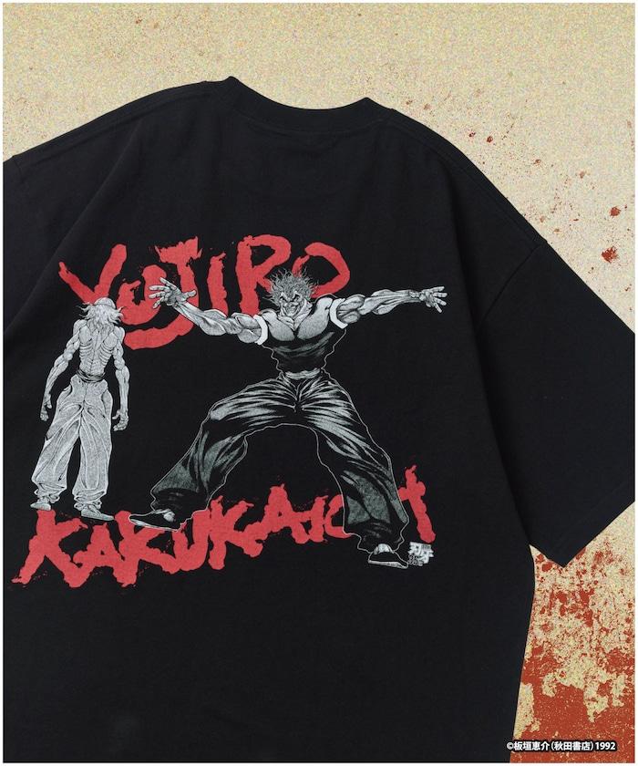 刃牙 「究極の暴力vs究極の武」 プリント クルーネック Tシャツ