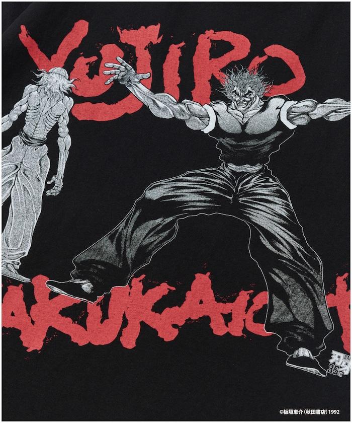 刃牙 「究極の暴力vs究極の武」 プリント クルーネック Tシャツ