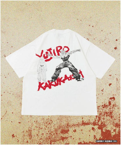 刃牙 「究極の暴力vs究極の武」 プリント クルーネック Tシャツ