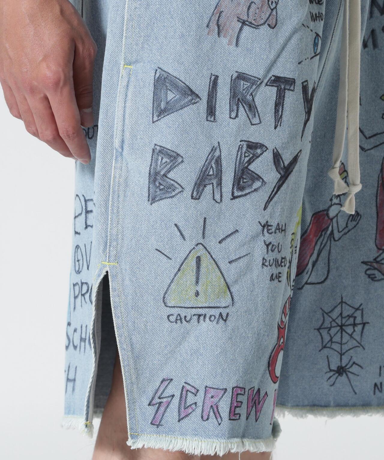 全塗繪牛仔短褲 All painted denim short pants