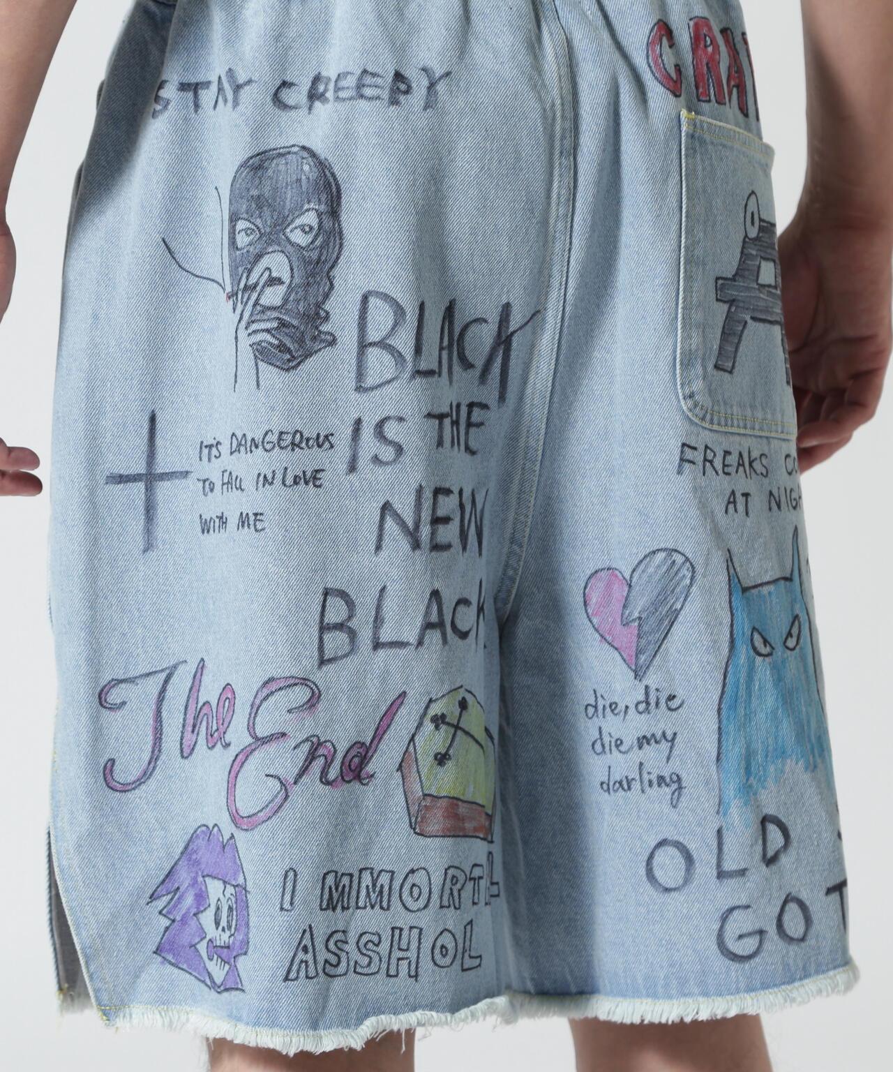 全塗繪牛仔短褲 All painted denim short pants