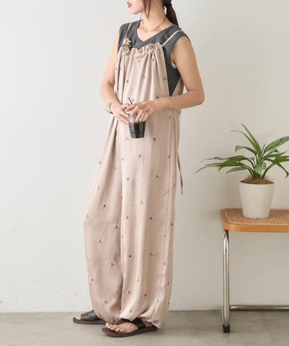 花卉刺繡 蝴蝶結 緞面 揹帶褲