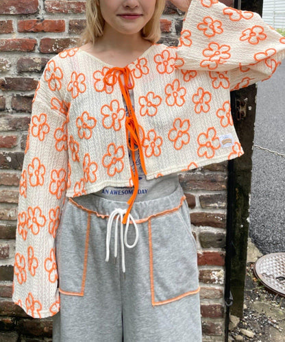 HELLO.SANFRANCISCO 2WAY花卉刺繡薄紗開衫