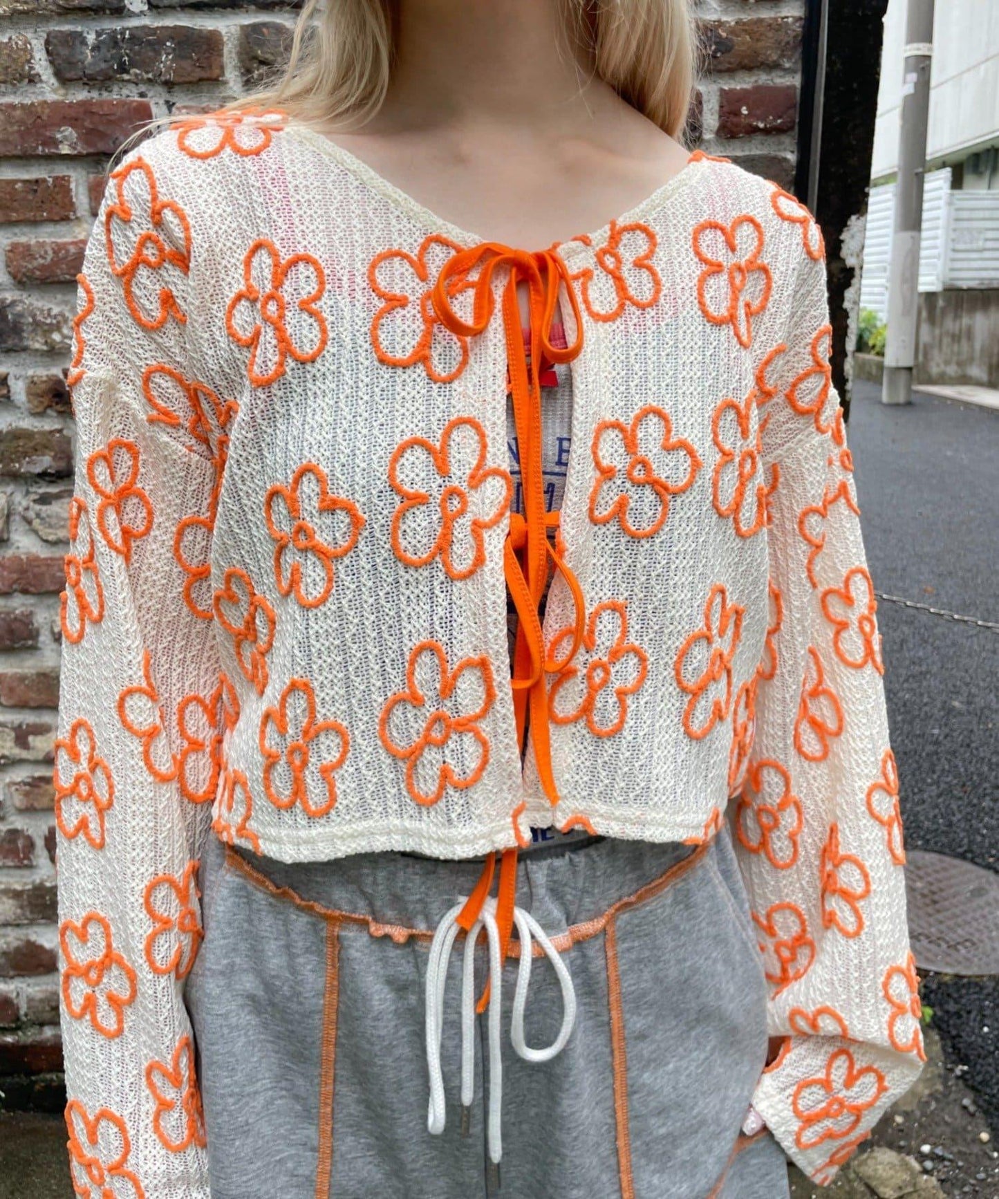 HELLO.SANFRANCISCO 2WAY花卉刺繡薄紗開衫