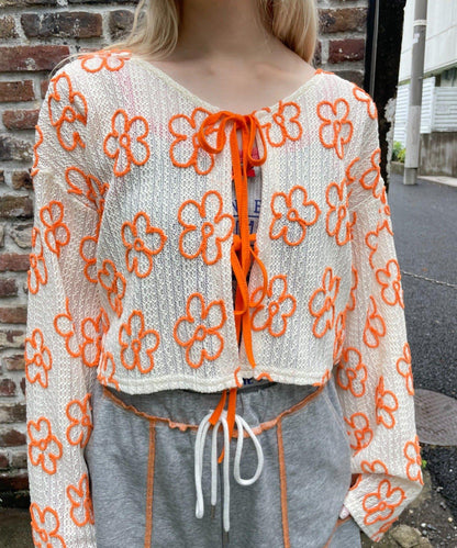 HELLO.SANFRANCISCO 2WAY花卉刺繡薄紗開衫