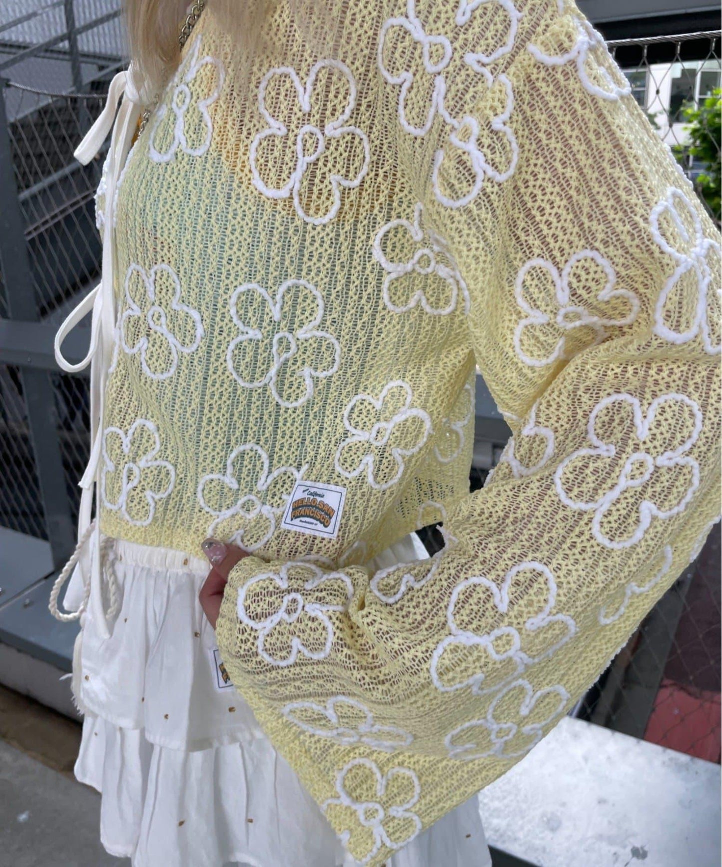 HELLO.SANFRANCISCO 2WAY花卉刺繡薄紗開衫