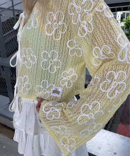 HELLO.SANFRANCISCO 2WAY花卉刺繡薄紗開衫