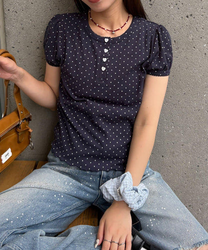 【WEB限定】ドットパフスリーブヘンリーネックTEE
