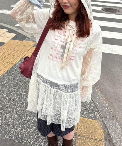 蕾絲連帽罩衫