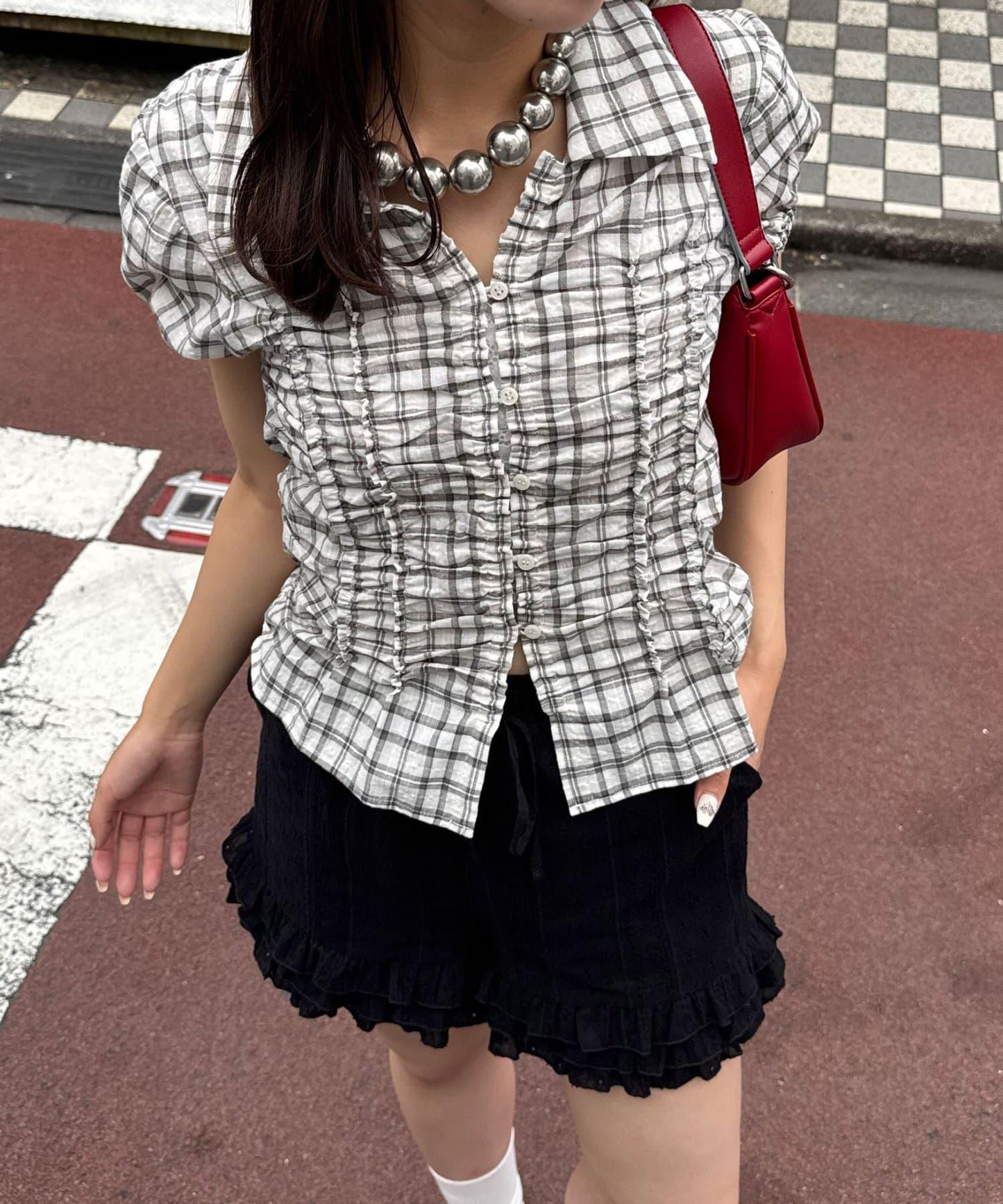 チェックシャーリングコンパクトシャツ